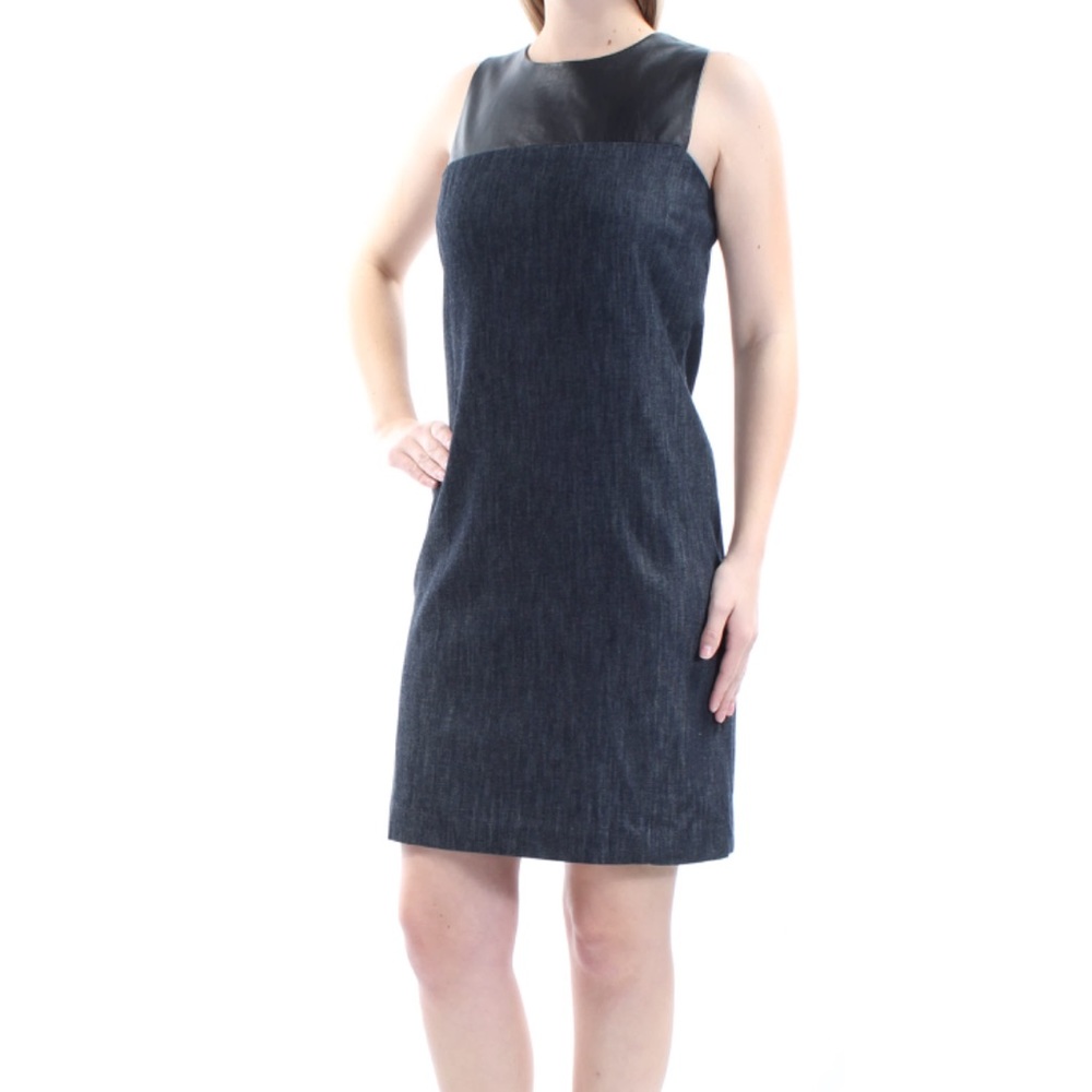 LAUREN RALPH LAUREN Faux-Leather Denim Shift Dress